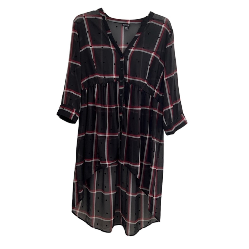Torrid Black Plaid Polka Dot Babydoll Blouse